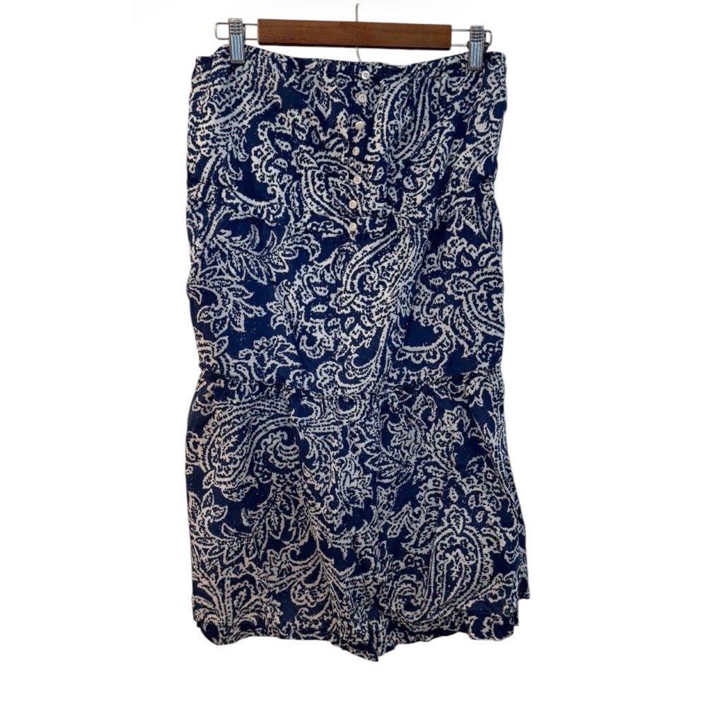American Eagle Dress Womens 14 Blue Paisley Excellent Strapless Button Front‎